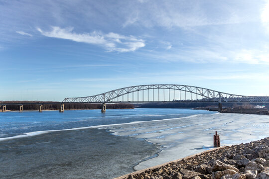 Julien Dubuque Bridge on Mississippi River in Dubuque, Iowa from Riverwalk