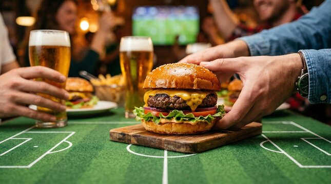 Burger on Football Field Table