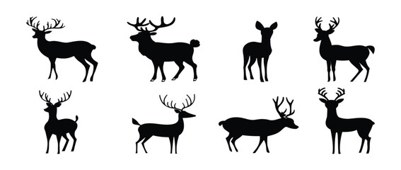  collection of deer silhouette deer and reindeer isolated  © Glass