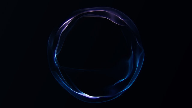 Abstract blue glowing energy ring with fluid plasma waves and circular motion, futuristic digital light loop with dynamic flow and soft luminous effect 4K