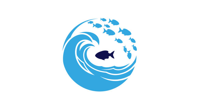Fish swimming in ocean wave circle.