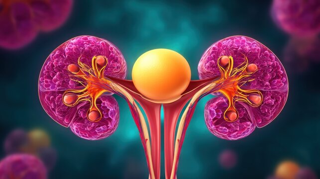Medical illustration of human kidneys