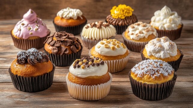 Variety of Roscon de Reyes Cakes on Wooden Table