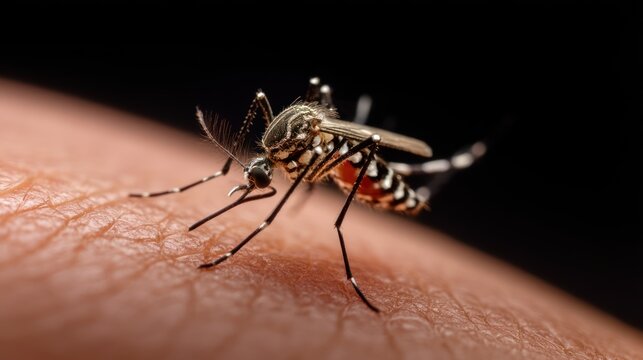 Close up of a mosquito on human skin