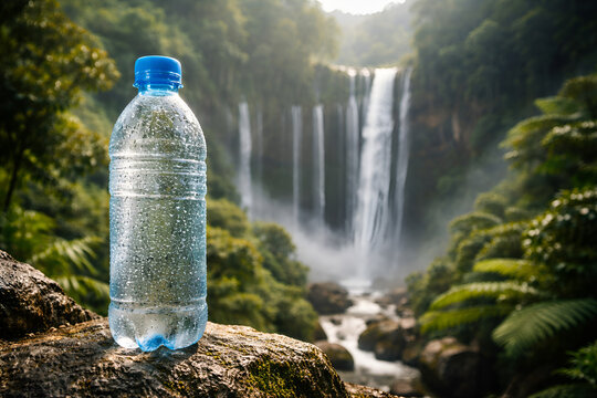 Cold Drink Bottle with Tumpak Sewu Waterfall Background