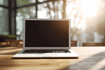 Fototapeta premium Laptop with Soft Sunlight Creating Shadow Patterns
