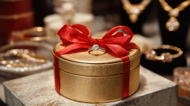 Jewelry box with ring decorative bow luxury concept