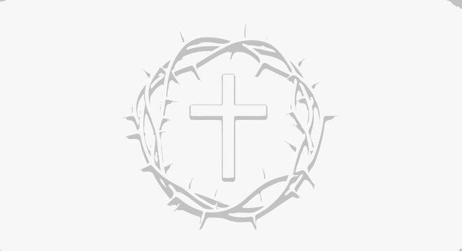 Cross with thorny laurel wreath symbol.