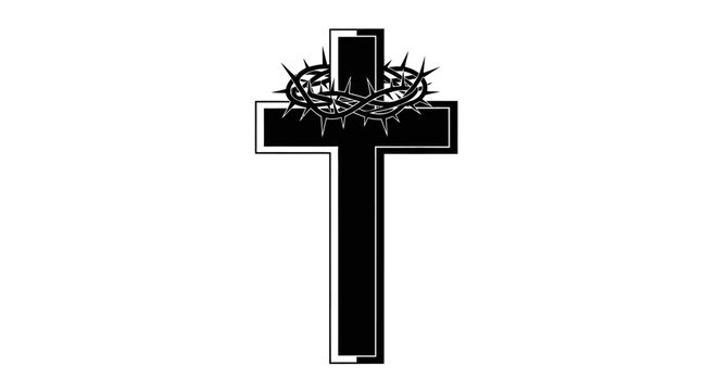 Black cross with crown thorns symbol.