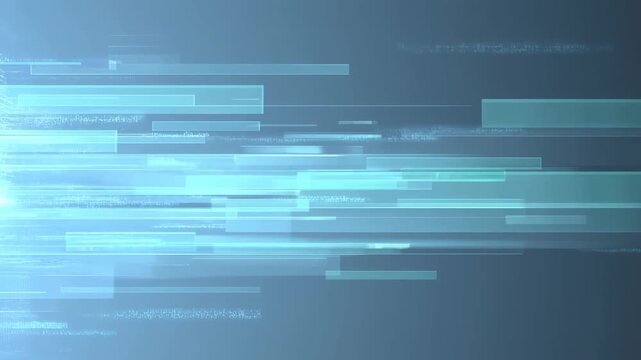 Floating layered data streams with translucent blocks in soft blue space Data Flow Animation
