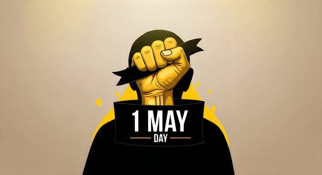 May Day labor protest illustration with clenched fist