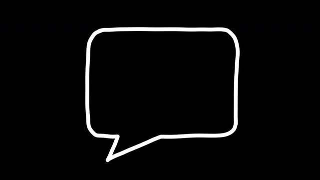 Hand-drawn animated speech bubble with three dots, Wobbly white line doodle on transparent background, Loop