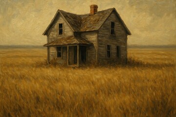 Fototapeta premium Rustic house in golden field background