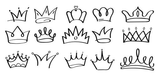  crowns vector set in doodle style king and queen crown © Awal