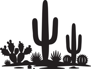 Desert cactus scene in silhouette on white background. © Faisal