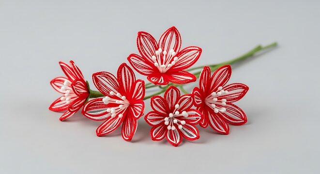 Handmade japanese tsumami zaiku red and white fabric flowers
