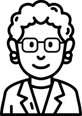 Obraz premium Hand Drawn Elderly Female Doctor Black and White Illustration in Minimal Line Art Style Design