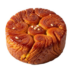 Exquisite Pastry Delight: A close-up shot of a tantalizing, golden-brown pastry, intricately designed and promising a delectable treat.