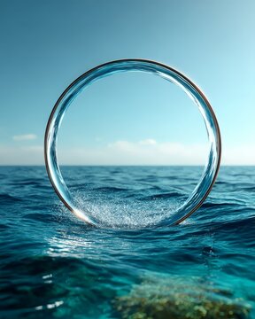 A transparent ring above a tranquil ocean surface.