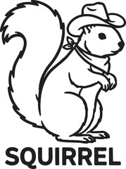 Black and white illustration of a cowboy squirrel © GraphicGrove