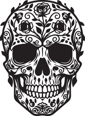 Fototapeta premium Skull with floral motif in silhouette on white background.