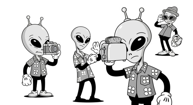 Aliens taking pictures with cameras.