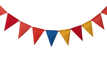 Fototapeta premium Bunting flags string creating festive party garland, colorful hanging decoration for celebration on transparent background