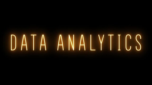 Bright orange neon text spelling DATANALYTICS glows against a deep black background creating a modern and impactful visual representation of data insights and business intelligence concepts