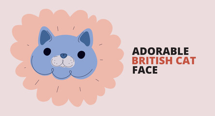 Fototapeta premium Cartoon vector illustration of British Shorthair cat face, symbolizing calmness, charm, and feline elegance