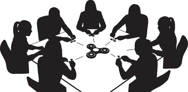 Black Solid Female Directors Fidget Spinner Silhouettes Set of Six on White Background