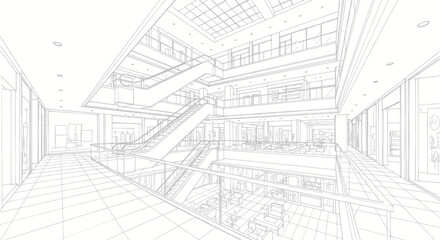 Architectural blueprint sketch of modern building interior design. © Dika