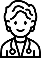 Obraz premium Hand Drawn Elderly Female Doctor Black and White Illustration in Minimal Line Art Style Design