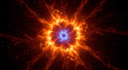 Fototapeta premium Abstract Fiery Explosion with Blue Core and Cosmic Dust