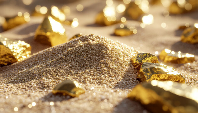 Golden nuggets and sand pile