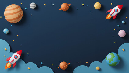 Naklejka premium 文字入れしやすい宇宙ロケットのコピースペース背景素材