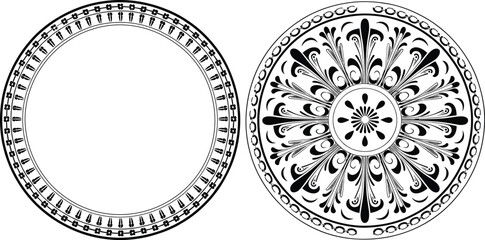 Luxury ornamental circular frame and medallion set, vintage fleur de lis round border vector for royal branding, elegant certificate decoration. © ferdousi
