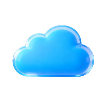 [Transparent Background PNG]3D Blue Glass Cloud Icon on White Background