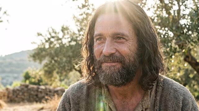 Jesus smiling subtly after hearing about the empty tomb