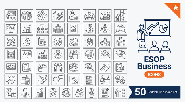 ESOP icons Pixel perfect. Company, finance, team.