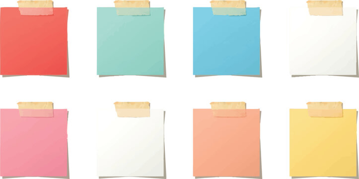 Sticky note with duct tape, post it note paper, memo reminder, sticky paper note with clipping path isolated on transparent background