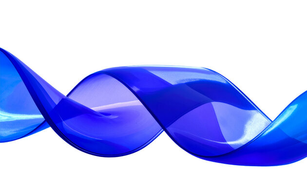 Onda abstracta azul brillante y transl&uacute;cida flotando sobre un fondo blanco puro, simbolizando fluidez y modernidad.