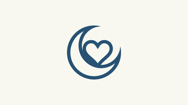 Heart Shape Symbol Inside Crescent Moon Logo