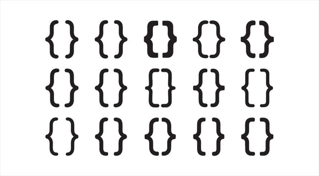 Minimal programming icon collection showing curly brackets for coding and scripts