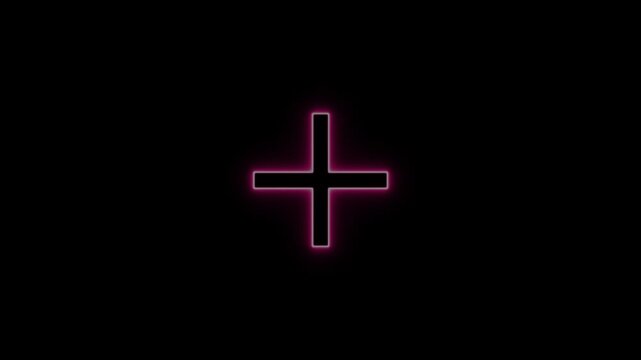 Pink Neon Plus Sign on Black Background addition positive