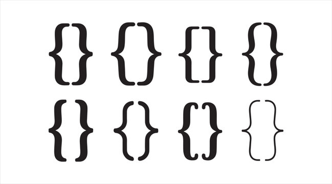 Set of brace symbols for software development web design and data formatting