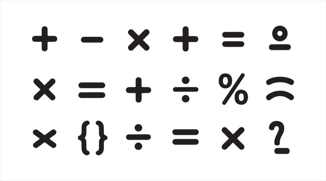 Set of mathematical signs including plus minus multiply and divide for school and learning themes