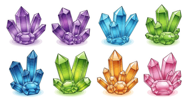Collection of Vibrant Gemstone Clusters in Various Colors.