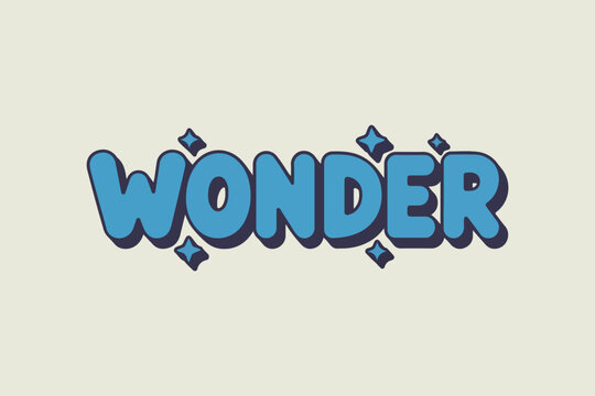 Wonder, blue text, sparkly letters, vector word, decorative font