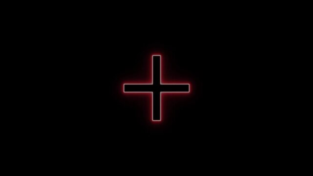 Red Neon Plus Sign on Black Background addition positive