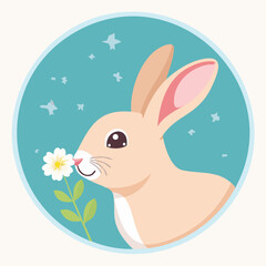 Obraz premium Cute Cartoon Rabbit Sniffing a Flower Illustration